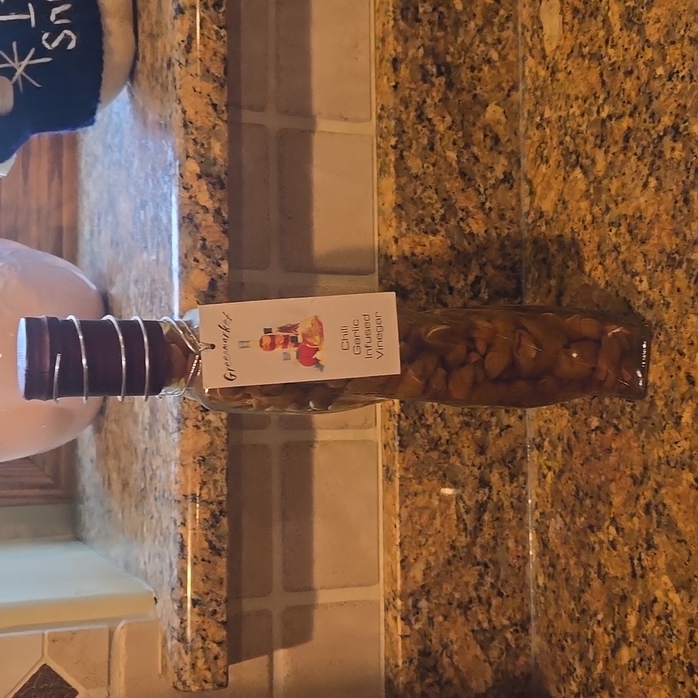 Vintage chili garlic infused vinegar  decor